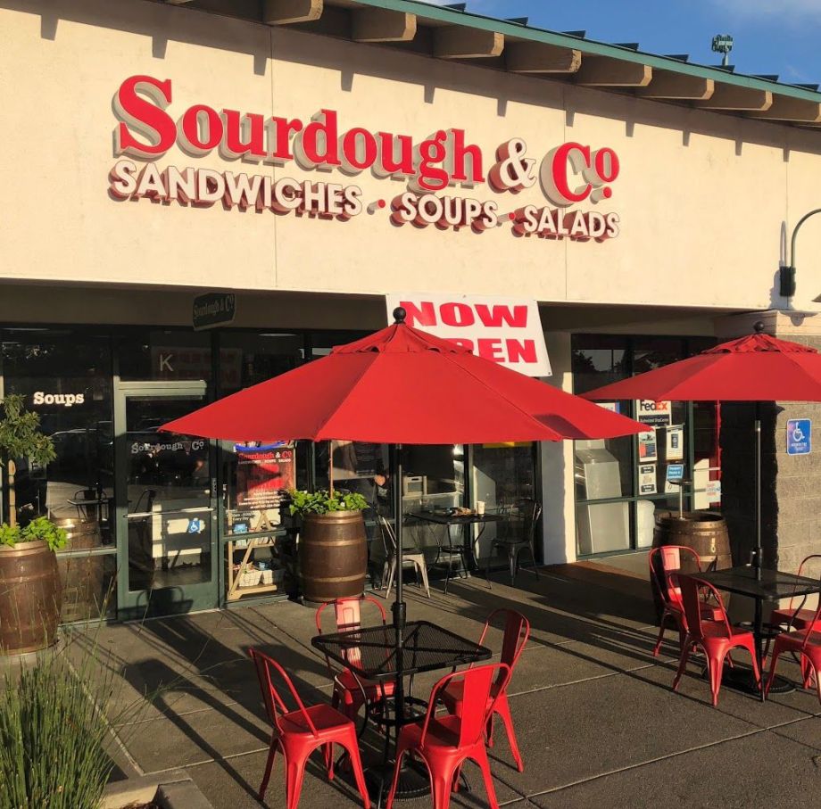 The inviting entrance of Fairfield North Texas St Sourdough & Co. showcasing a menu focused on the best sandwiches, soups, and salads